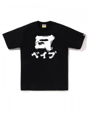 Camiseta Bape Brush Japanese Letras Hombre Negros | 305-NRALFQ