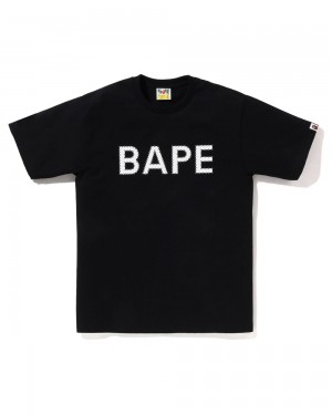 Camiseta Bape Crystal Stone Logo Hombre Negros | 692-HKJBYA