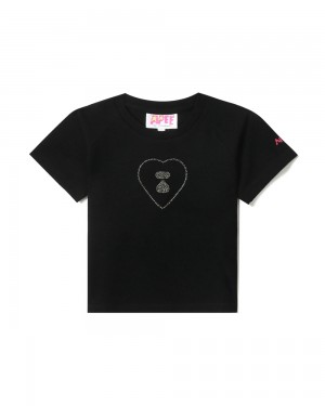 Camiseta Bape Estampados crop #2 Mujer Negros | 732-PVKSBJ