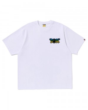 Camiseta Bape Graffiti Brush Applique Hombre Blancos | 735-BFRJLC