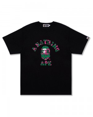 Camiseta Bape Graffiti Pattern College Hombre Negros | 681-UNEGIH