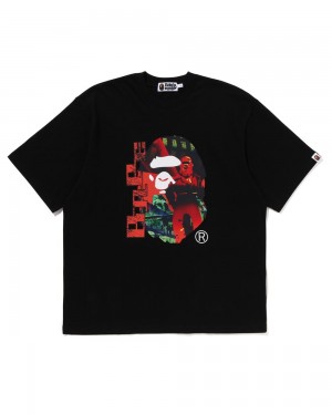 Camiseta Bape Head graphic Hombre Negros | 432-DNSRFK