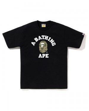 Camiseta Bape Layered Line College Hombre Negros | 237-EHYJBM