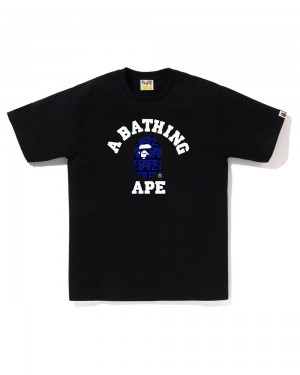 Camiseta Bape Logo Monogram College Hombre Negros | 327-RZCQJI