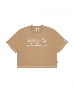 Camiseta Bape Logo crop fit Mujer Beige | 085-ZGBXCR