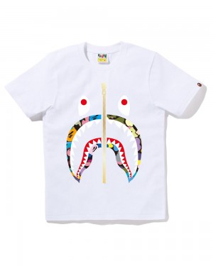 Camiseta Bape Multi Shark Mujer Blancos | 465-YTVXPH