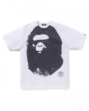 Camiseta Bape Overprinted Ape Head Hombre Blancos | 864-ZVWYPB