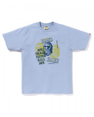 Camiseta Bape Pigment Three Ape Head Hombre Azules Claro | 317-TBKLMU