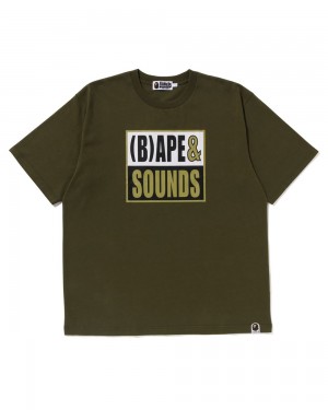 Camiseta Bape Sounds Logo Hombre Verdes | 568-TFYJPA