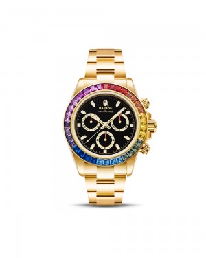 Relojes Bape Categoria 4 BAPEX Crystal Stone Hombre Dorados | 024-WGYEVF