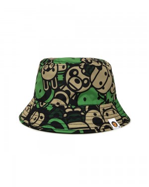 Sombreros Bape Estampados bucket Mujer Verdes Kaki | 231-XPFHRL