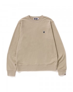 Sudadera Bape Ape Head One Point Crewneck Hombre Beige | 218-SFDQOE