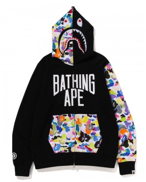 Sudadera Bape Multi NYC Logo Shark Full Zip Hoodie Hombre Negros | 735-BLNSTJ