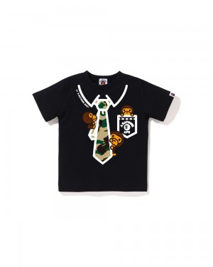 Tops Bape 1st Baby Milo Neck Tie Print Niños Negros | 475-PCLVJN