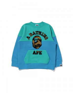 Tops Bape 1st College Patch Colourblock Crewneck Niños Verdes Claro | 792-EJAVZP