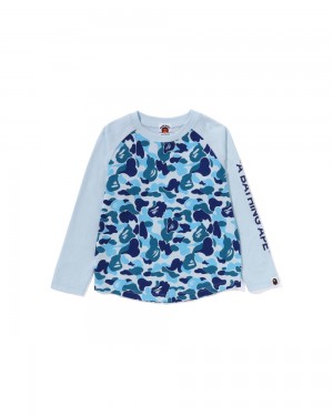 Tops Bape ABC L/S Niños Azules Claro | 273-GBFKMX