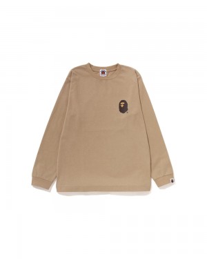 Tops Bape Multi Logo L/S Jr Niños Beige | 570-PABHOY