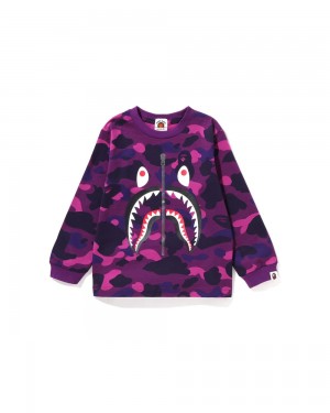 Tops Bape Shark L/S Niños Morados | 423-QGFAPS