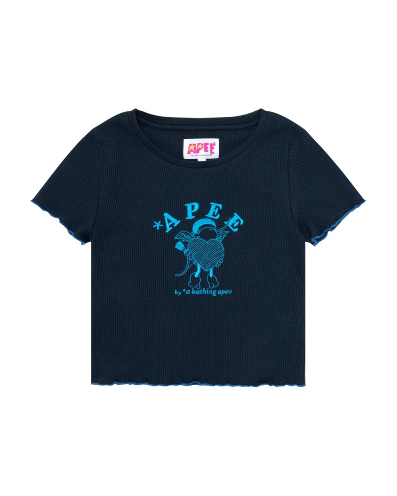 Blusa Bape Estampados short sleeve Mujer Azul Marino Azules | 298-SGTLXV