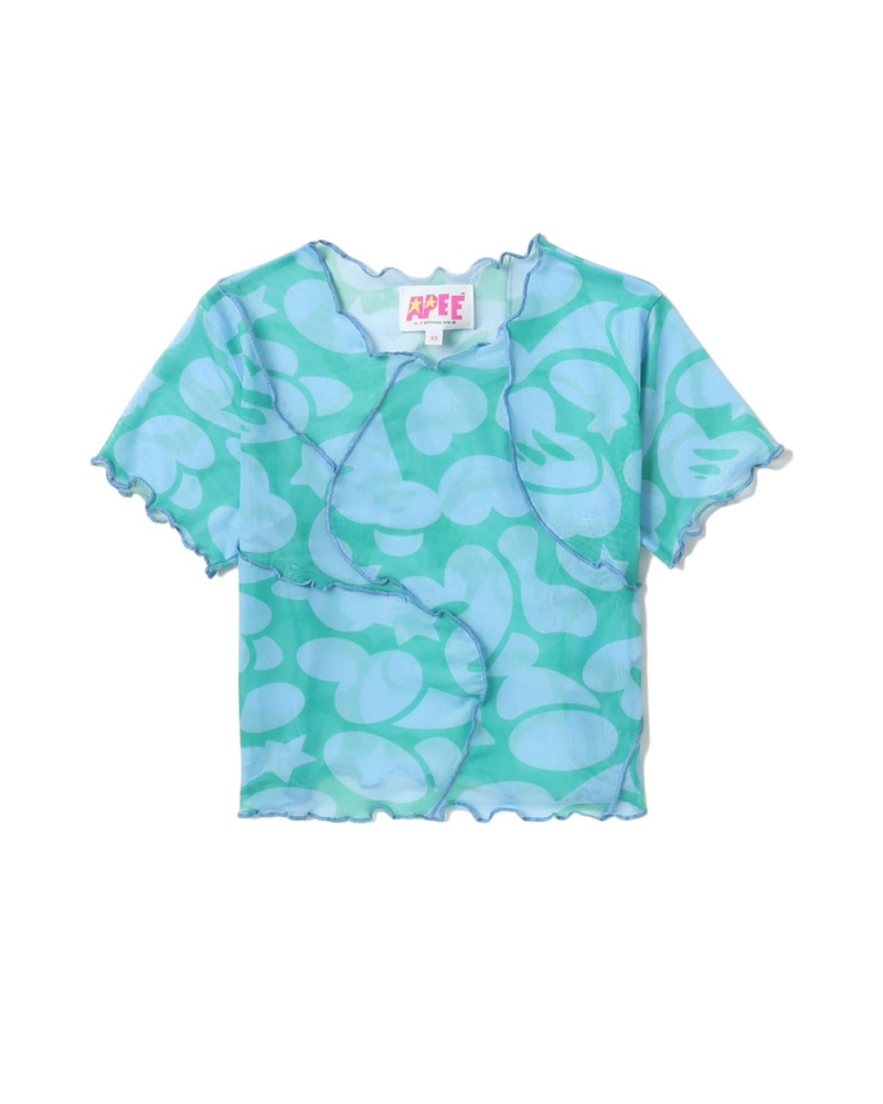 Blusa Bape Pattern mesh crop Mujer Azules | 683-WLQEFH