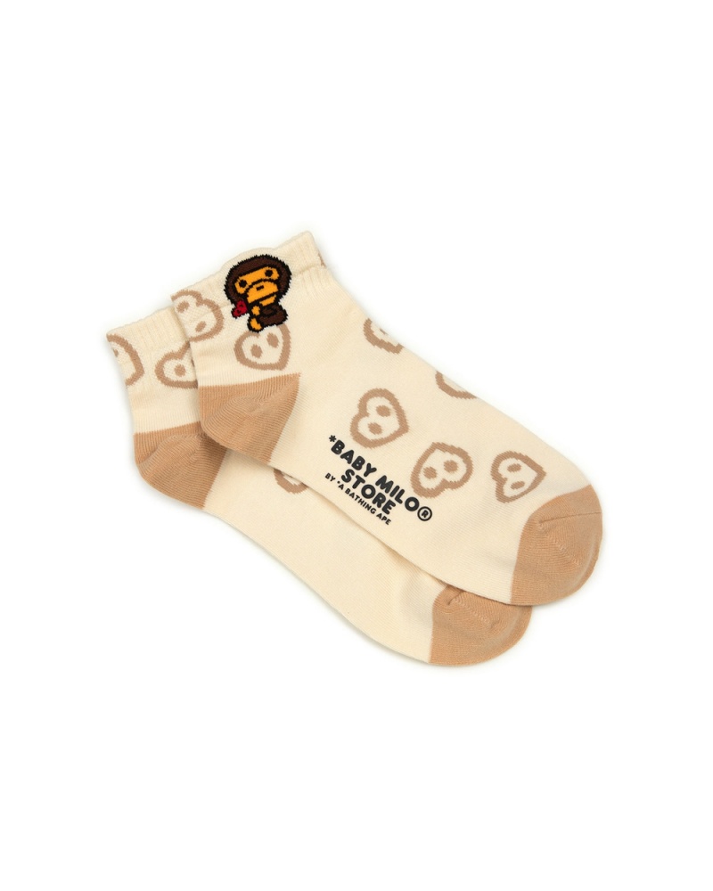 Calcetines Bape Logo ankle Mujer Creme | 679-YDRTXE