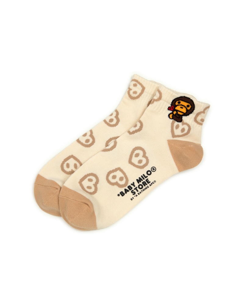 Calcetines Bape Logo ankle Mujer Creme | 679-YDRTXE