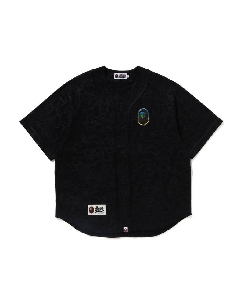 Camisas Bape Line S/S Baseball Hombre Negros | 410-KBMAWC