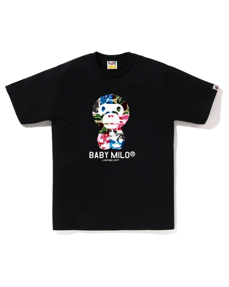 Camiseta Bape ABC Crazy Baby Milo Hombre Negros | 102-IOJQFM