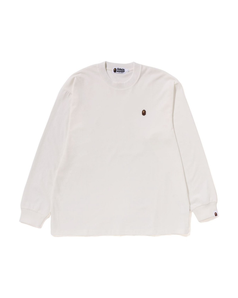 Camiseta Bape Ape Head One Point L/S Hombre Creme | 876-NFZQJU