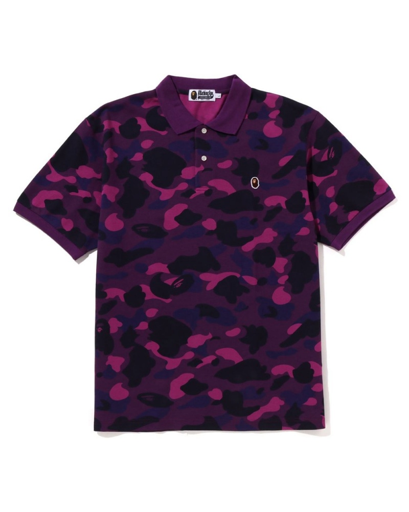 Camiseta Bape Ape Head One Point Polo Hombre Morados | 546-SNMRPZ