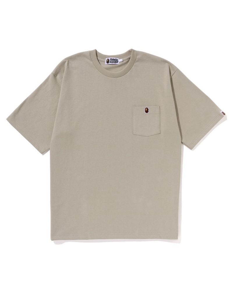 Camiseta Bape Ape Head One Point Relaxed Fit Pocket Hombre Beige | 725-XFWSEG