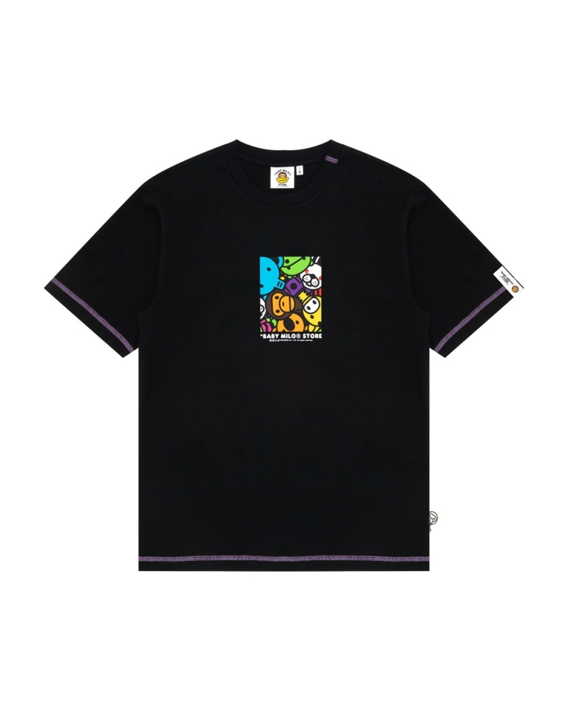 Camiseta Bape Baby Milo box logo print Hombre Negros | 093-YOMNQS