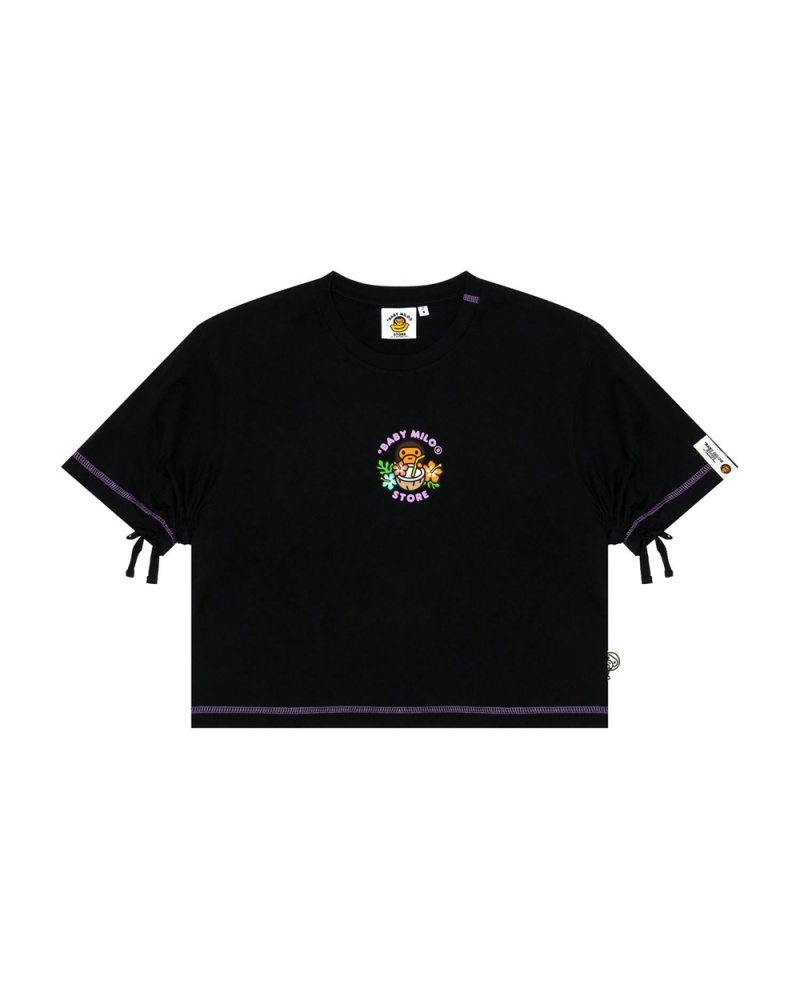 Camiseta Bape Baby Milo cropped fit Mujer Negros | 014-UBMIKO