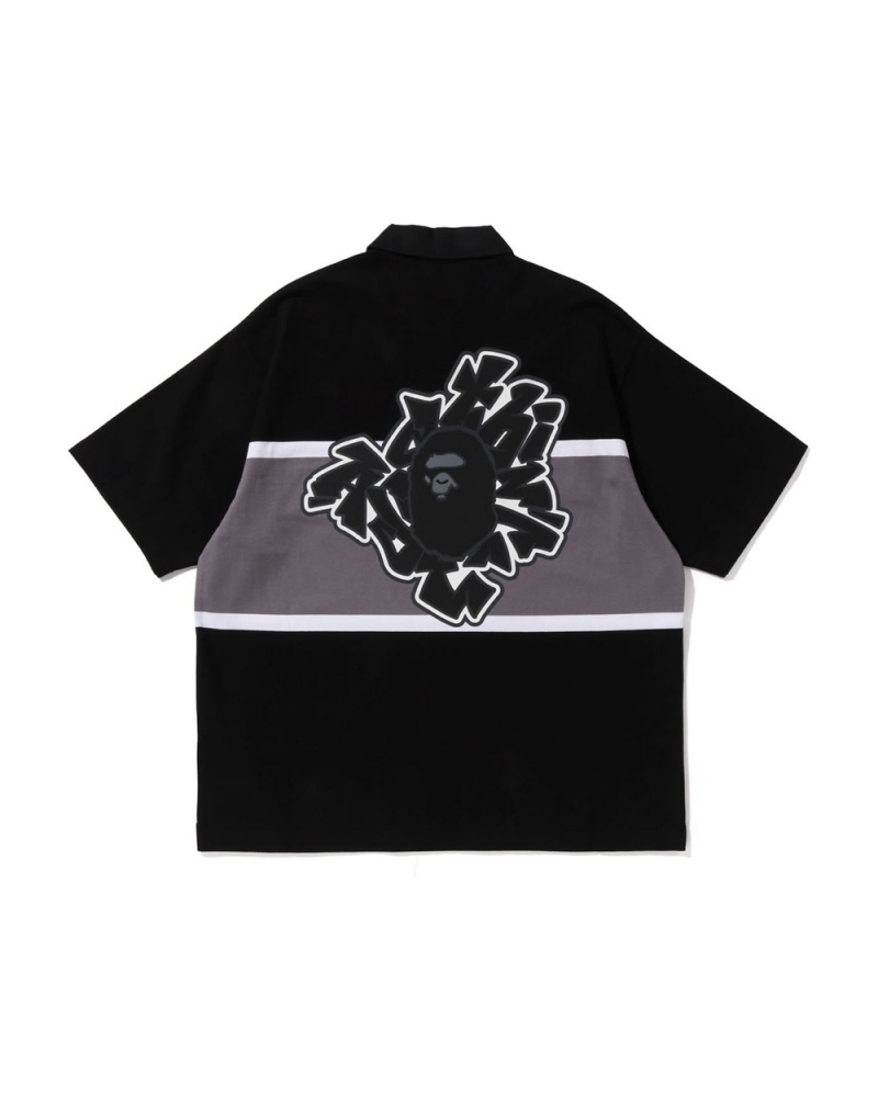 Camiseta Bape Blocking Oversized Rugby Polo Hombre Negros | 309-YSQNUP