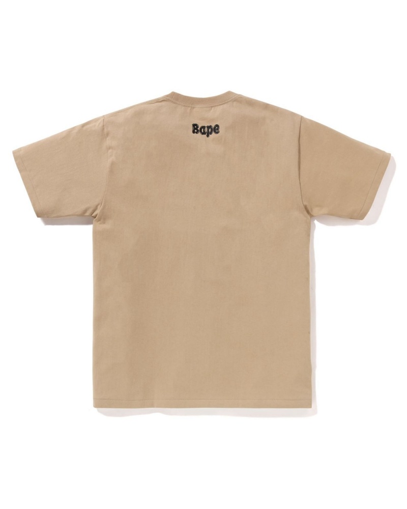 Camiseta Bape Brush College Hombre Beige | 590-HCSUOR