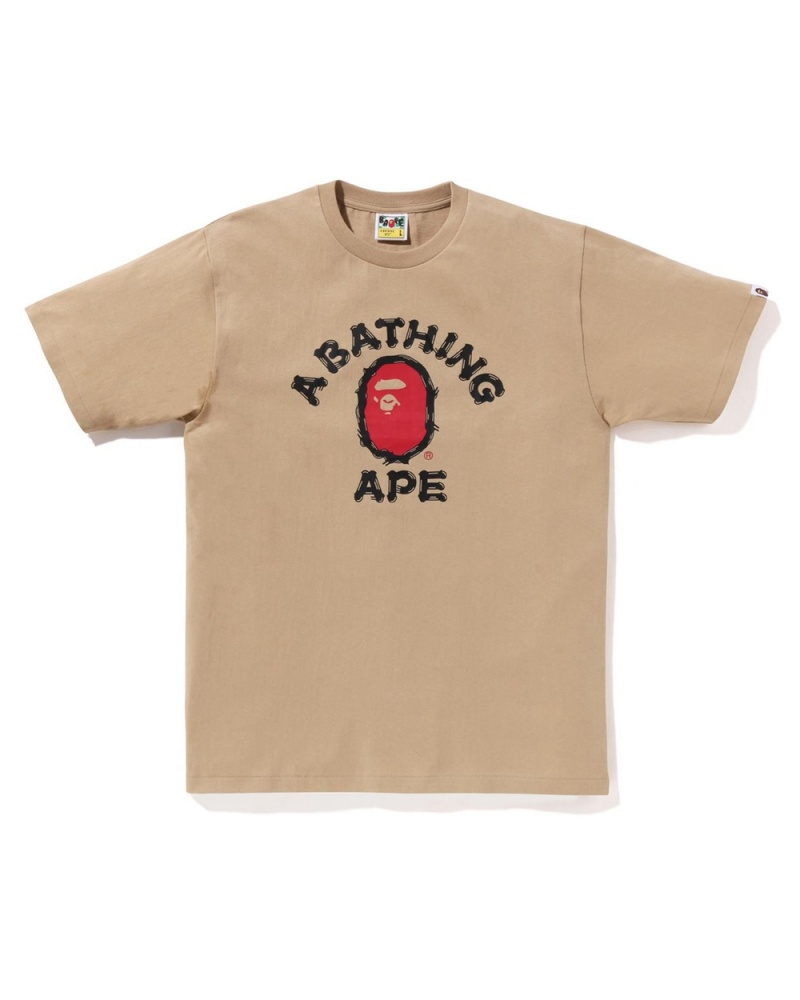 Camiseta Bape Brush College Hombre Beige | 590-HCSUOR