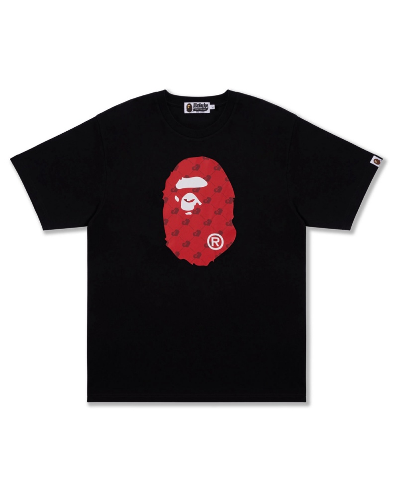 Camiseta Bape Cloud Head Monogram Big Ape Head Hombre Negros | 435-LNGTDH