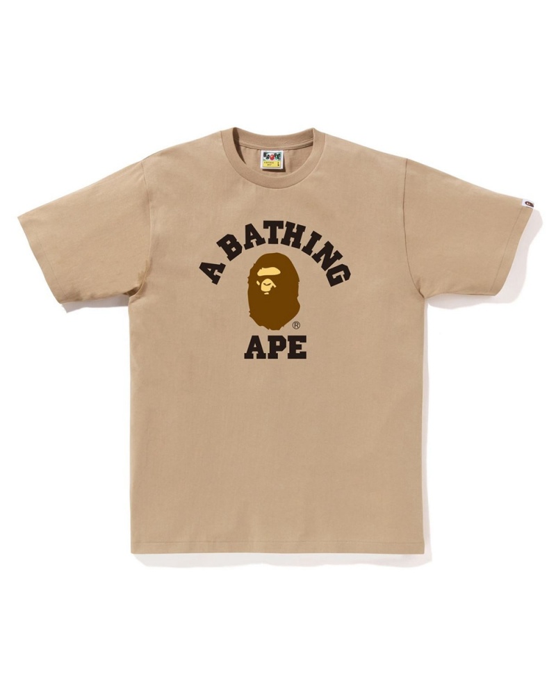 Camiseta Bape College Hombre Beige | 640-IMFCTO