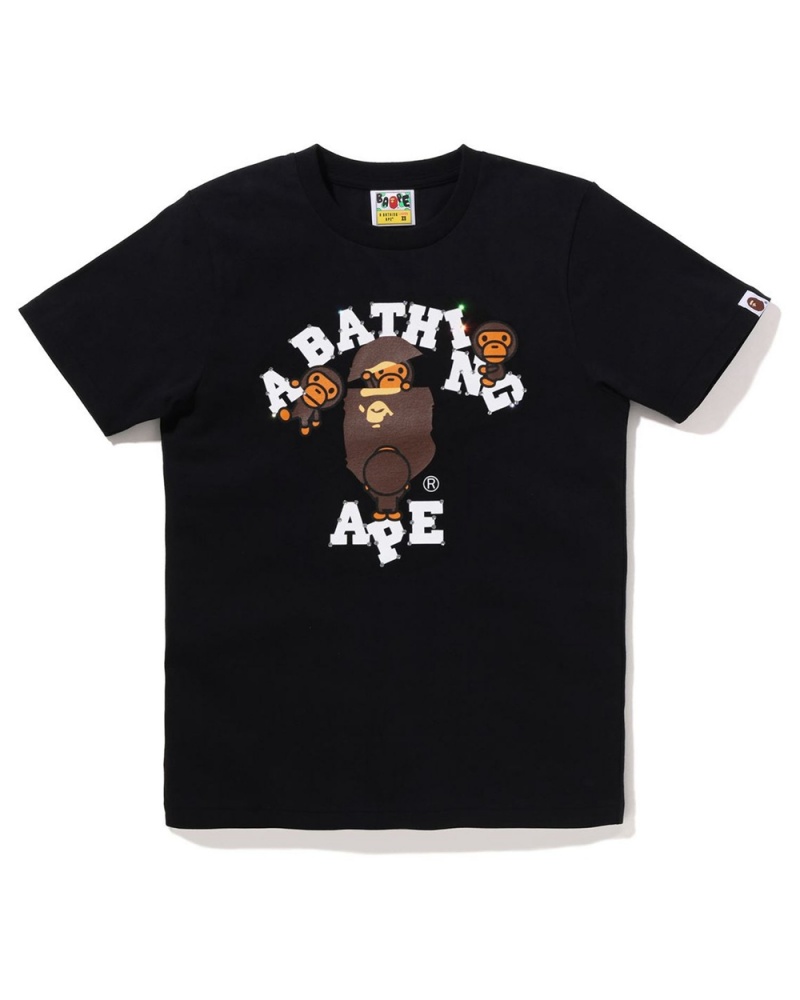 Camiseta Bape Crystal Stone College Milo Mujer Negros | 105-LGIRZT