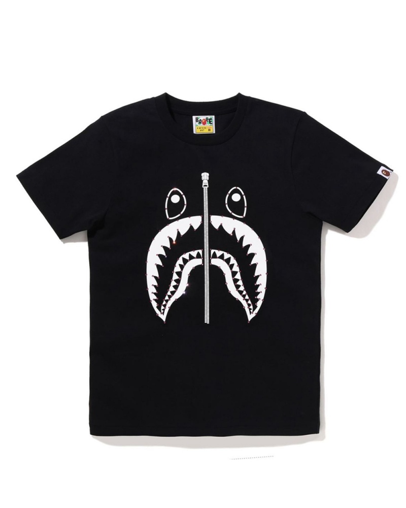 Camiseta Bape Crystal Stone Shark Mujer Negros | 910-FAJLTB