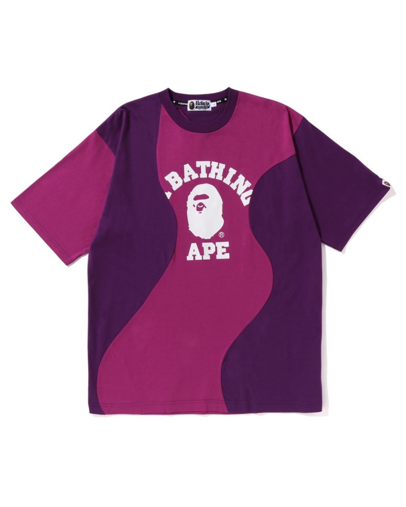 Camiseta Bape Cutting College Relaxed Fit Hombre Morados | 601-IYTMCQ