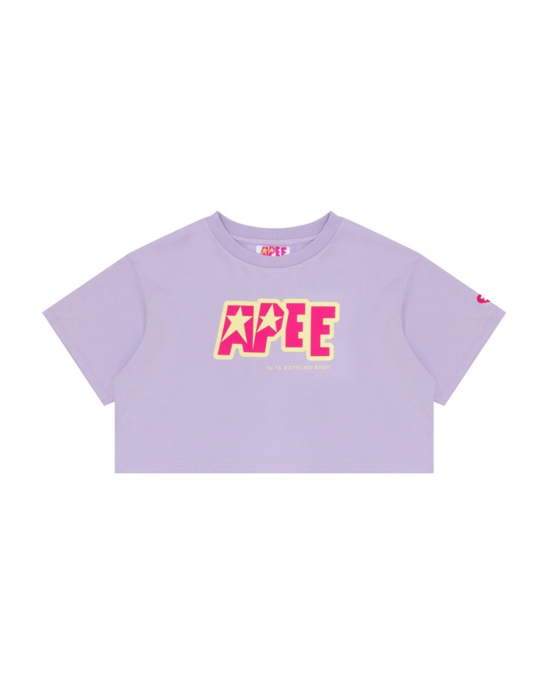 Camiseta Bape Double logo cropped Mujer Morados | 071-MZULSV