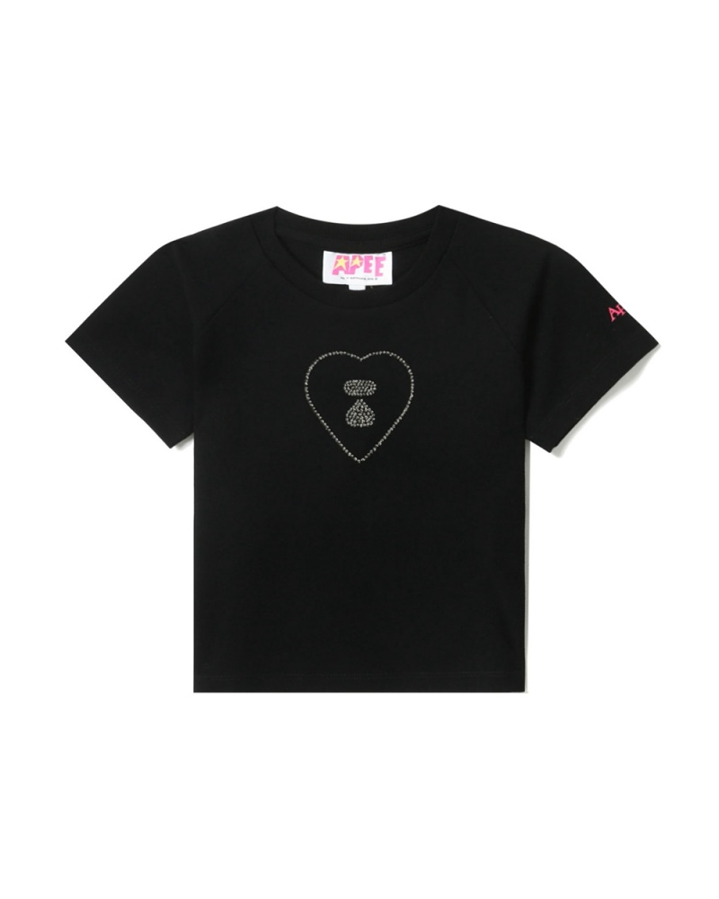 Camiseta Bape Estampados crop #2 Mujer Negros | 732-PVKSBJ