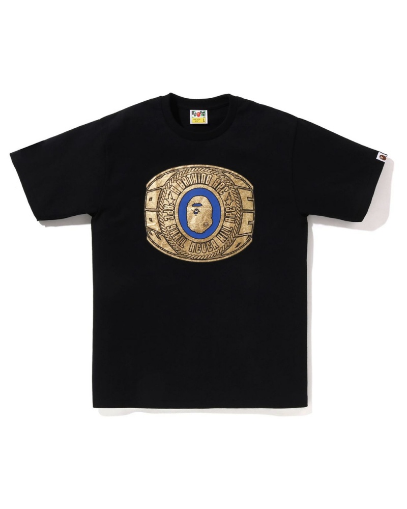 Camiseta Bape Foil College Ring Hombre Negros | 617-MFJYRB