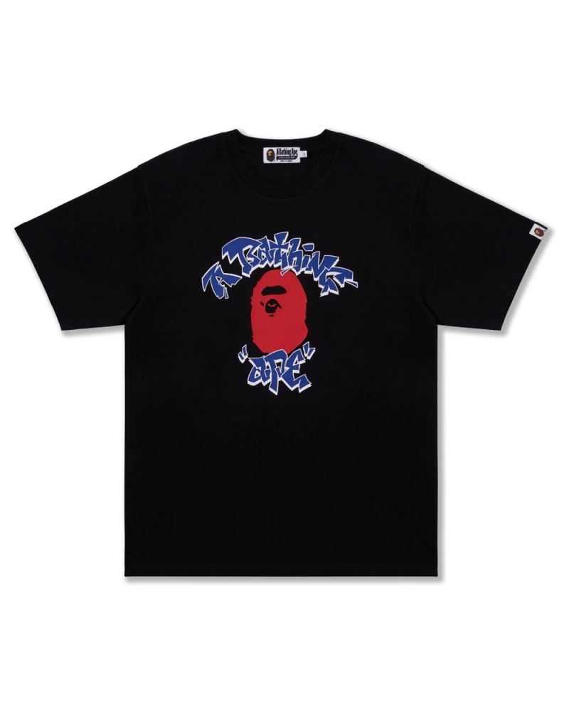 Camiseta Bape Graffiti College Hombre Negros | 563-TVBYIG