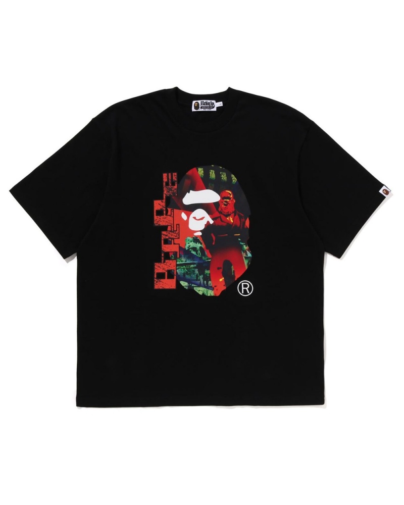 Camiseta Bape Head graphic Hombre Negros | 432-DNSRFK