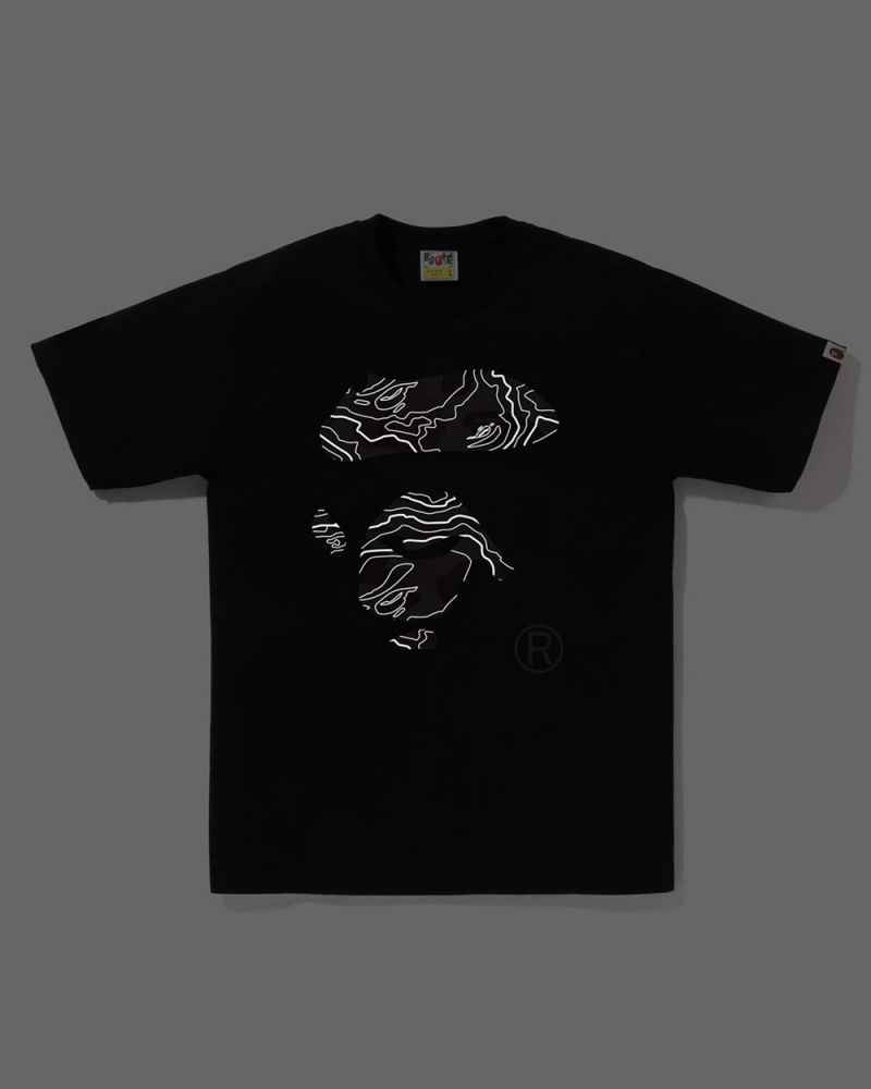 Camiseta Bape Layered Line Ape Face Hombre Negros | 340-WGUQKA