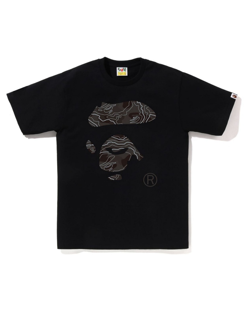 Camiseta Bape Layered Line Ape Face Hombre Negros | 340-WGUQKA