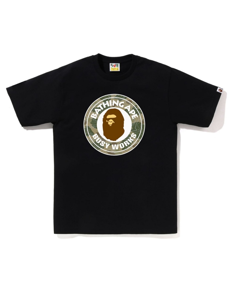 Camiseta Bape Layered Line Busy Works Hombre Negros | 045-MWSUFK