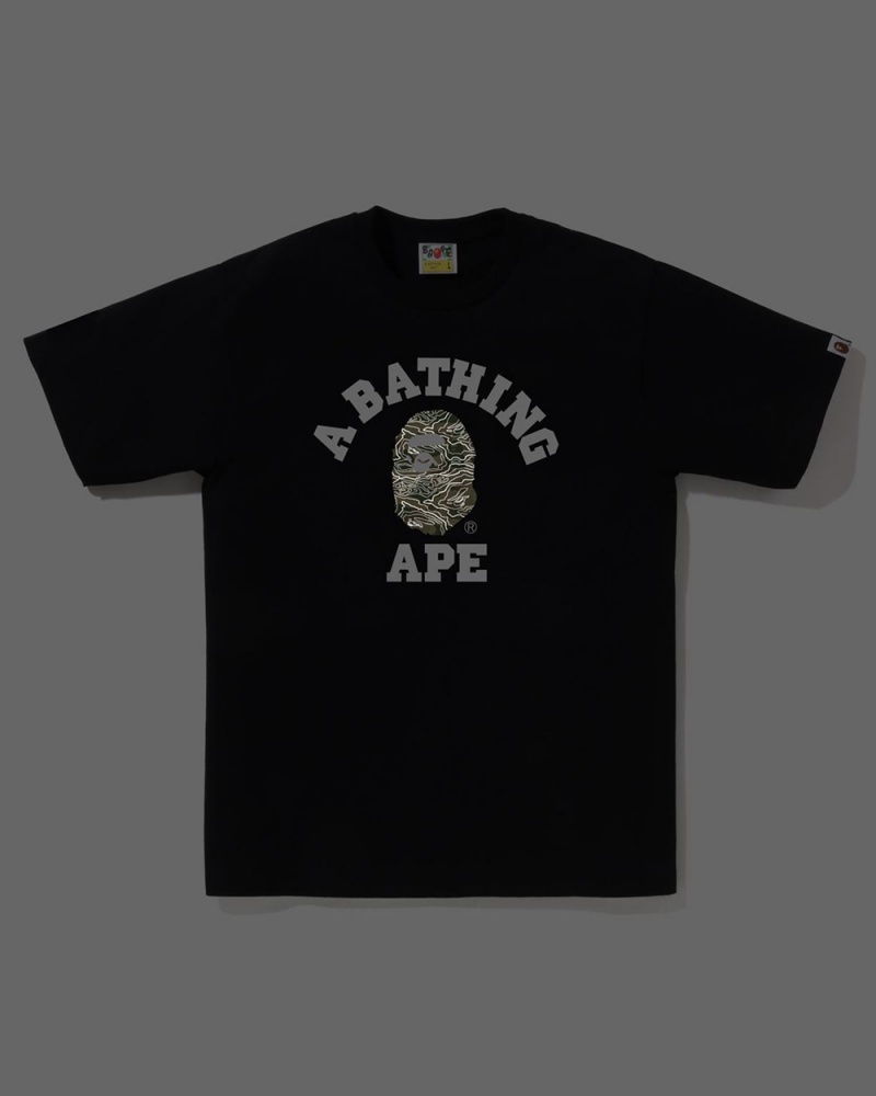 Camiseta Bape Layered Line College Hombre Negros | 237-EHYJBM